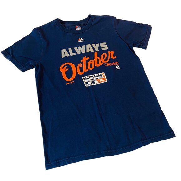 Majestic Other - Majestic Always October MLB Postseason 14 Youth T-Shirt M 10/12 100% Cotton Navy